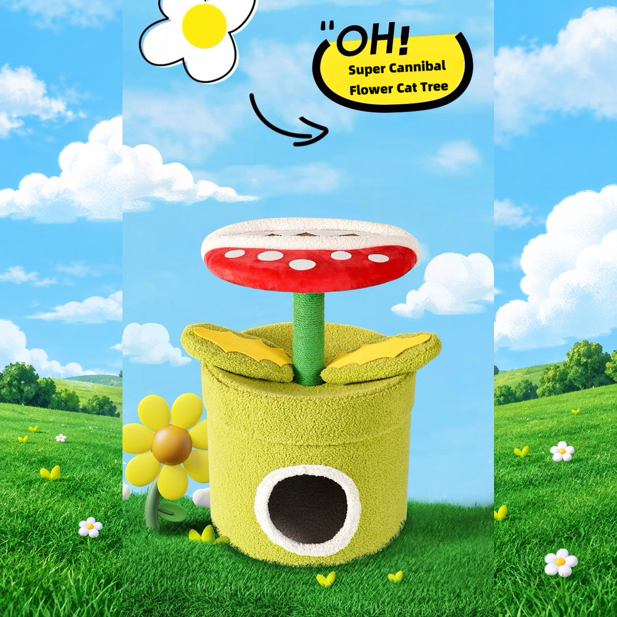 Super Cannibal Flower Cat Tree effective 1:1 original pixels preserved, structured layout revision v2, source image 2, no crop