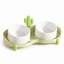 Green anti-spill dual pet bowls with raised rims and fixed base