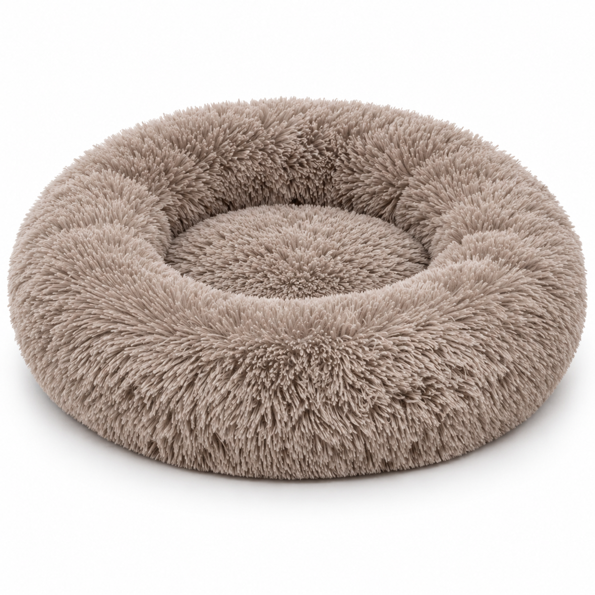 JAMBOREE warm grey long-haired donut pet bed white-background SKU image