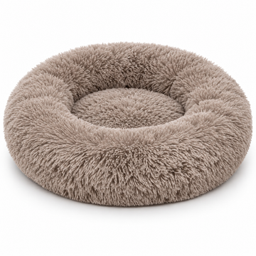 JAMBOREE warm grey long-haired donut pet bed white-background SKU image