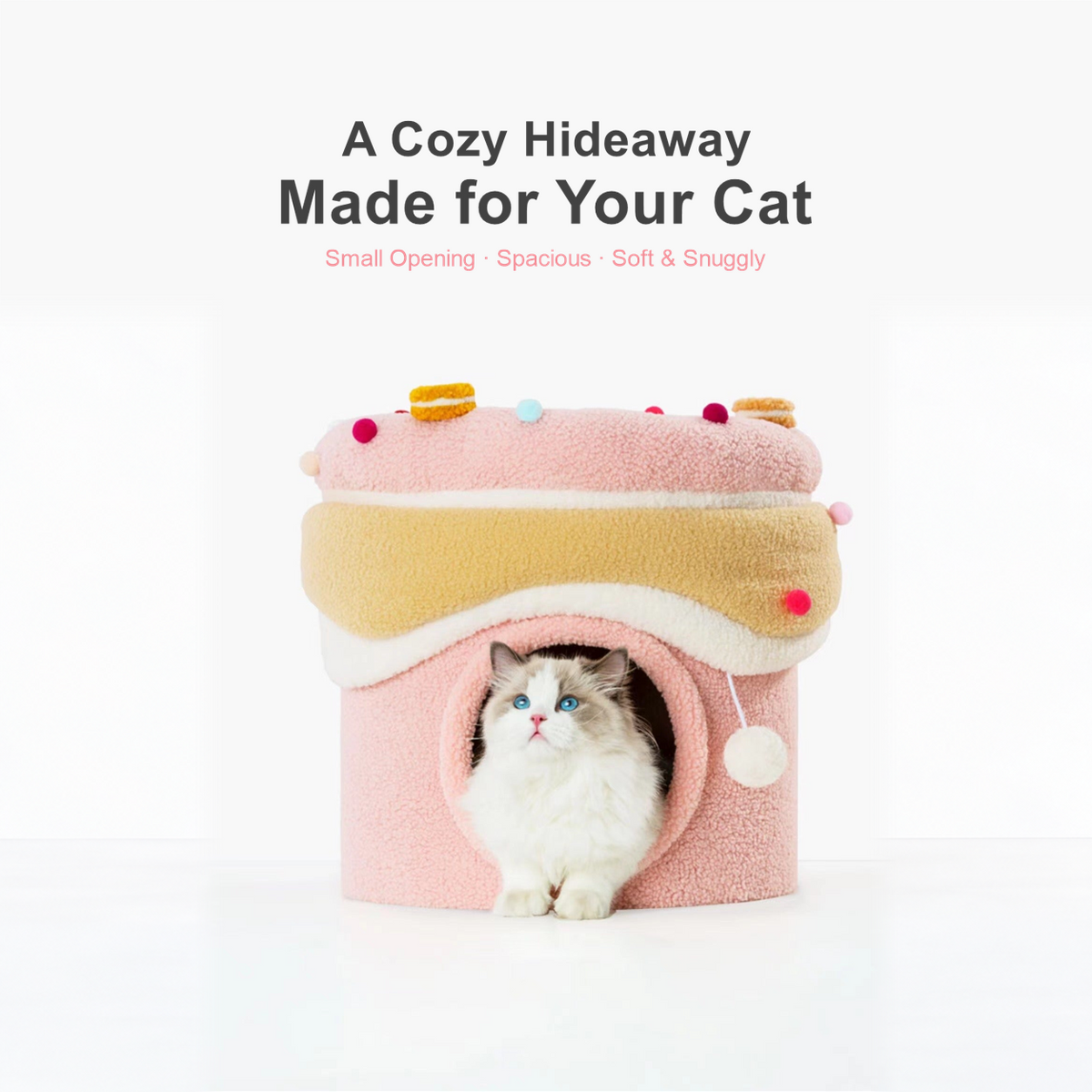 Merry Pet fleece cake cat house bed with enclosed lower hideaway and round entrance