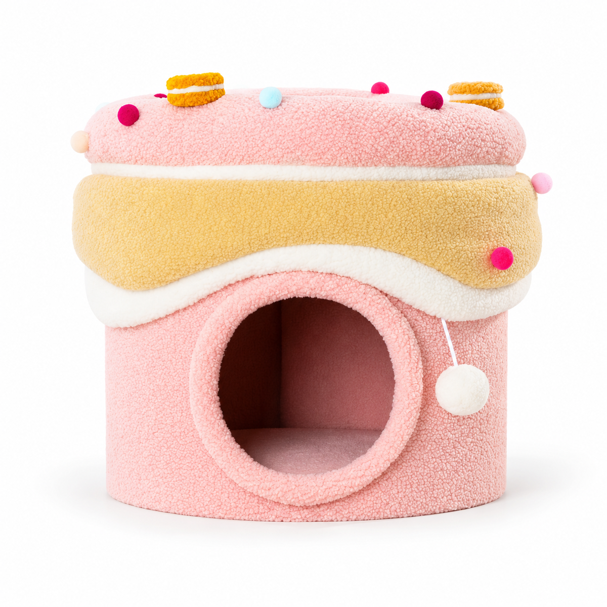 Merry Pet Pink fleece cake cat house bed with enclosed entrance