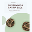 Silvervine and catnip ball cat toy on a green background