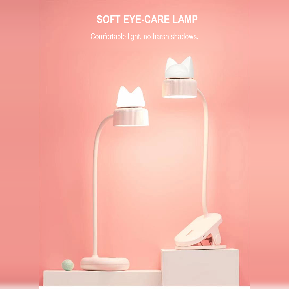 Cat-shaped rechargeable desk lamp with soft eye-comfort lighting