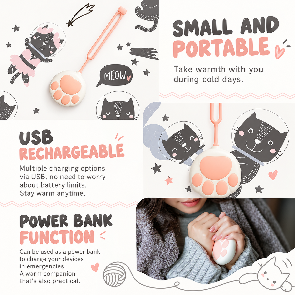 Cat paw rechargeable hand warmer portable USB power bank - module 02