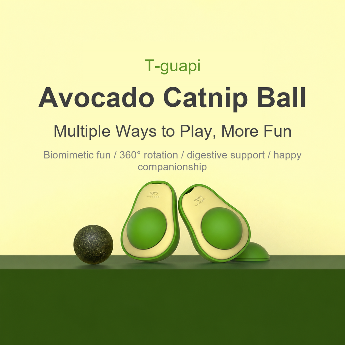 Avocado catnip ball toy 3-in-1 design with catnip, silvervine and gallnut