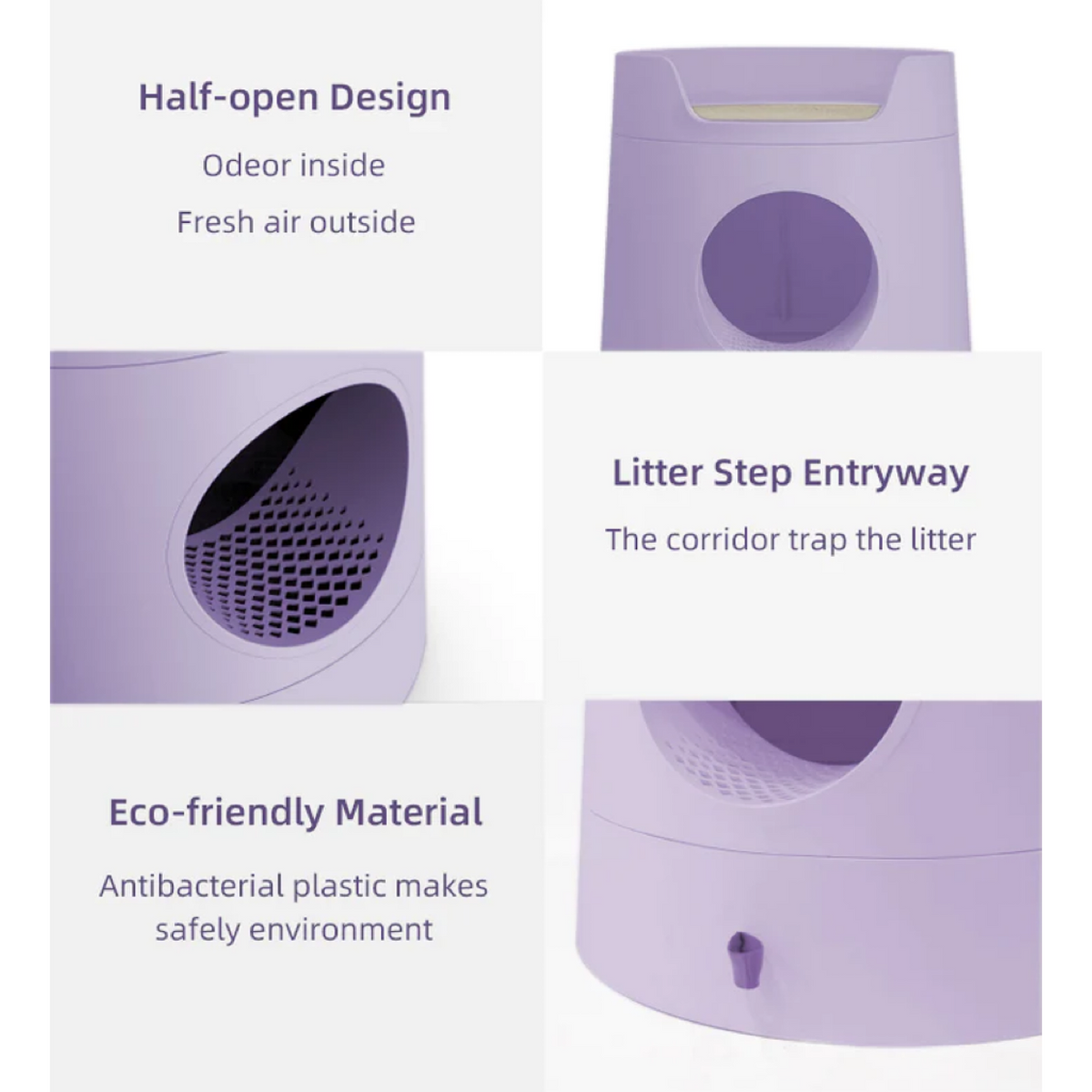MAYITWILL Cat Castle Semi-Closed Litter Box - Lilac Purple source media 3 [Gallery: Lilac Purple]
