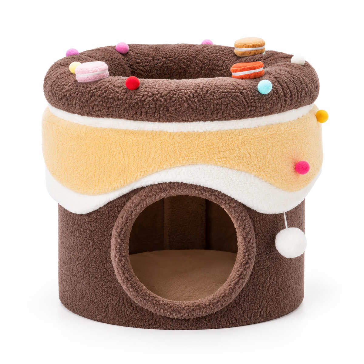 Merry Pet Cocoa Brown fleece cake cat house bed with enclosed entrance