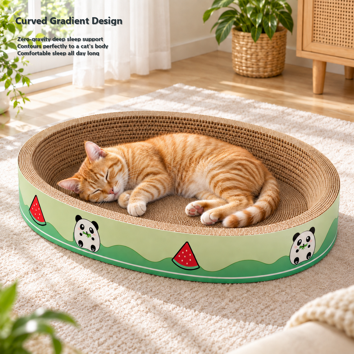 Revised | Oval Shape Cat Scratching Cardboard - Cat Scratch Pad Corrugated Lounge | Cardboard Bowl Nest Cat Scratcher | Cat Pad Board Scratcher | Cat Scratcher gallery image 03 | full text transfer | transparent overlay | square composition