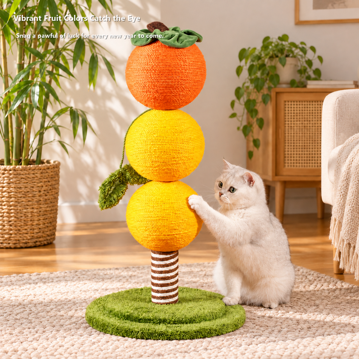 Revised | ZEZE Fruit-Shaped Sisal Cat Scratching Post gallery image 03 | full text transfer | transparent overlay | square composition
