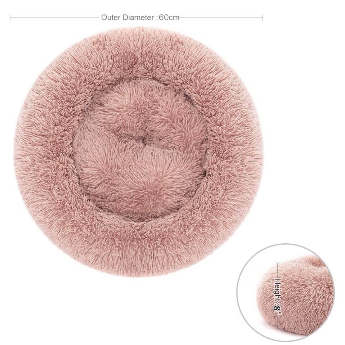 JAMBOREE pink long-haired pet bed 60 cm diameter and 8 inch height detail