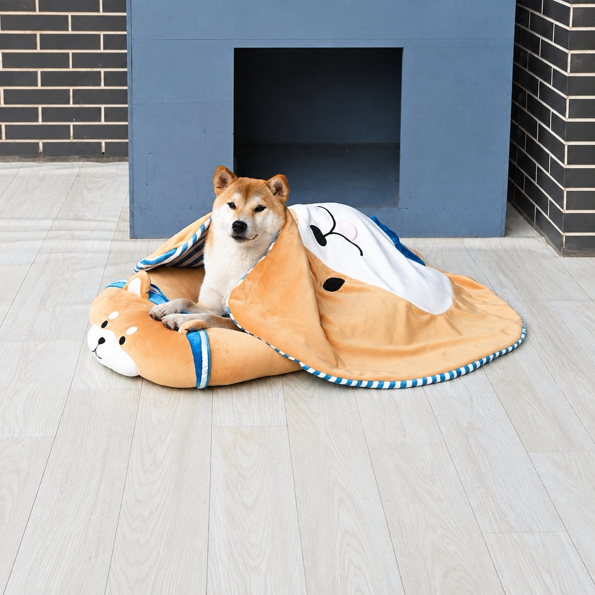 Navy Style Pet Blanket effective 1:1 continuous background outpaint revision v2, source image 3, no crop
