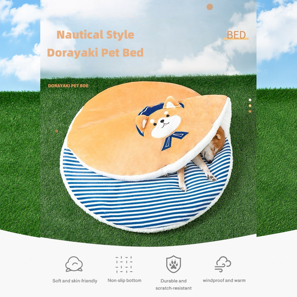 Nautical Style Dorayaki Pet Bed effective 1:1 original pixels preserved, structured layout revision v2, source image 3, no crop