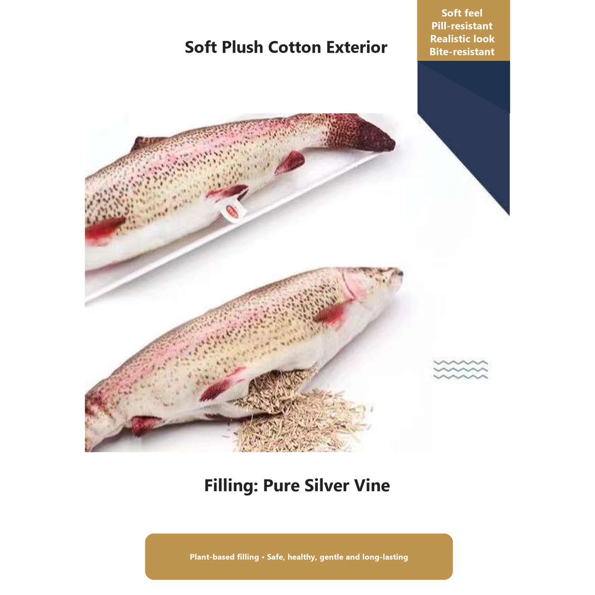 Catnip fish toy soft plush cotton exterior and silver vine filling [Gallery: English Info]