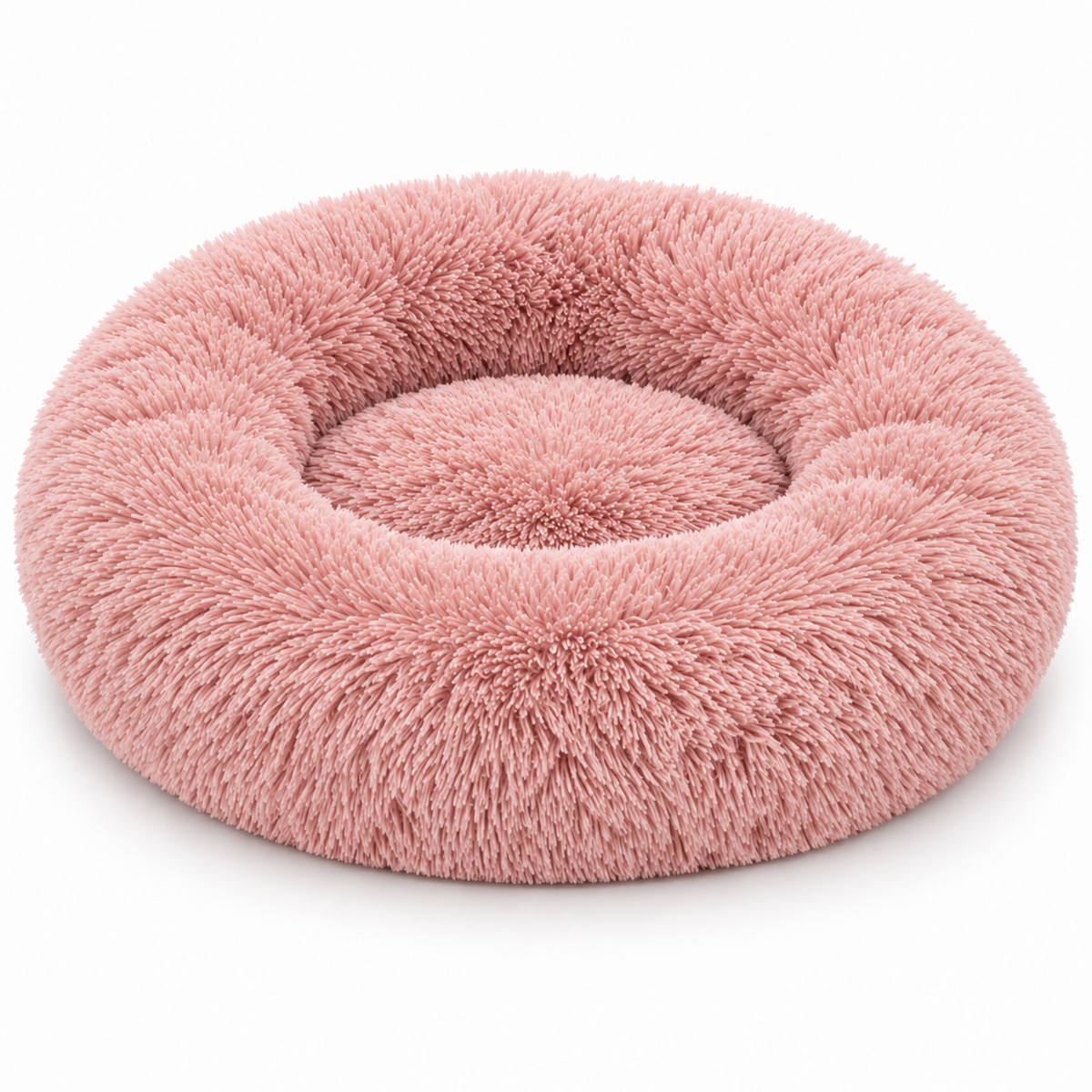 JAMBOREE pink long-haired donut pet bed white-background SKU image