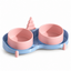 Pink anti-spill dual pet bowls with raised rims and fixed base