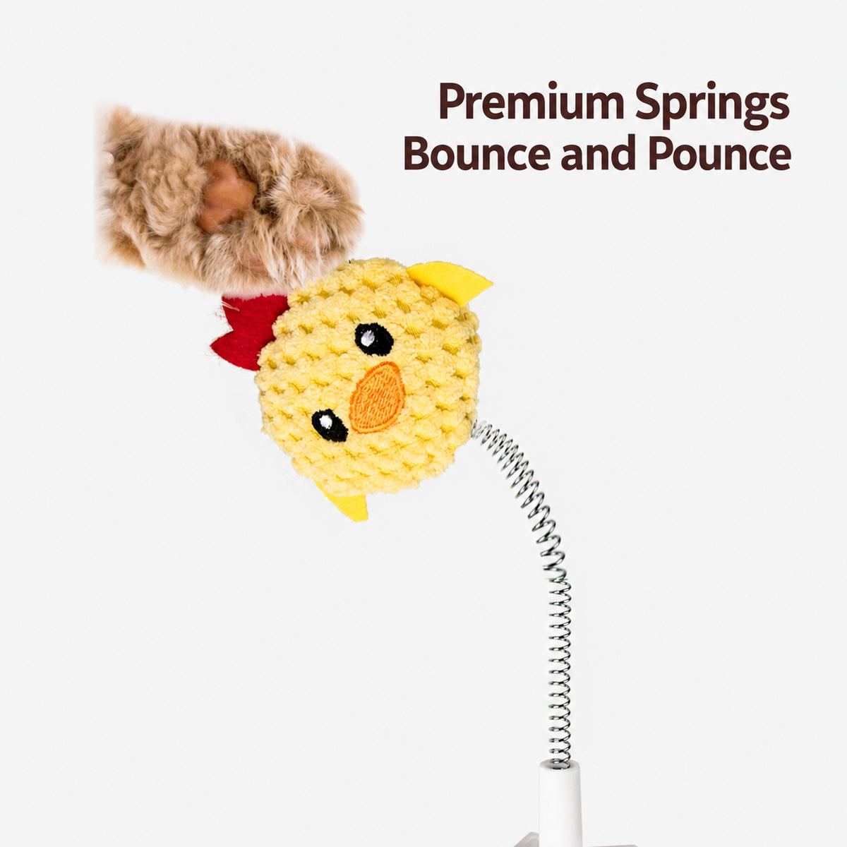 FOFOS plush spring cat scratcher toy with flower and feather details