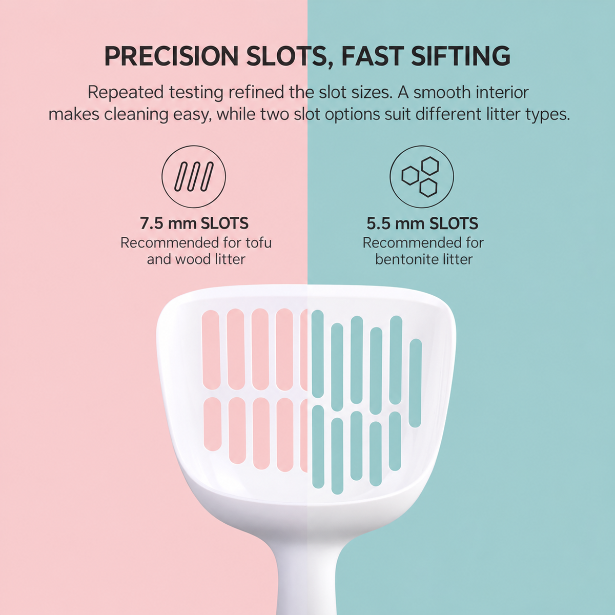 Cature cat litter scoop detail 04 - precision slot sizes