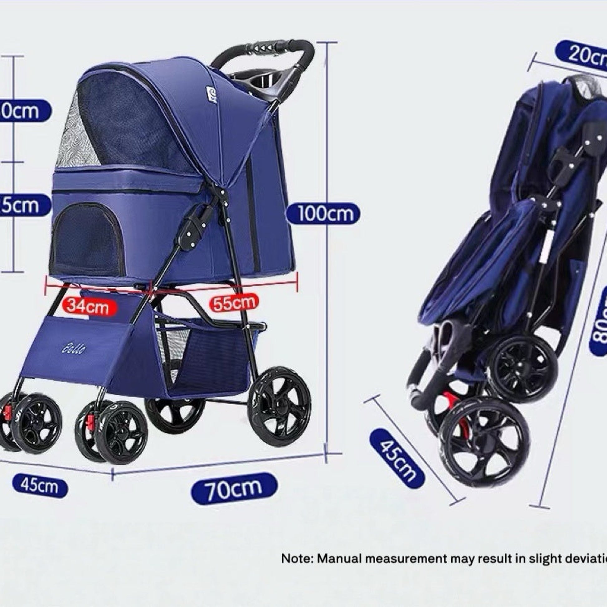 Pet Strollers Pet Jogging Sports Strolling Cart with Comfort Rubber Wheels Zipper-Less Entry 1-Hand Quick Fold for Small Med…