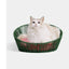 White cat resting in VETRESKA watermelon rattan pet bed, corrected effective square composition [Comparison: corrected after original 4, 2026-09-10]