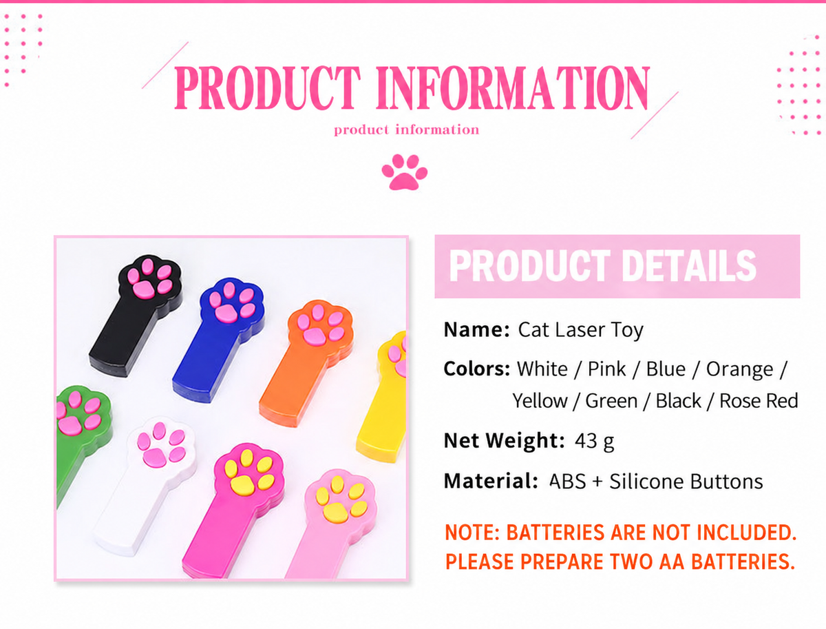 Paw-shaped cat laser toy product information and colour options [Latest English correction for original 04]