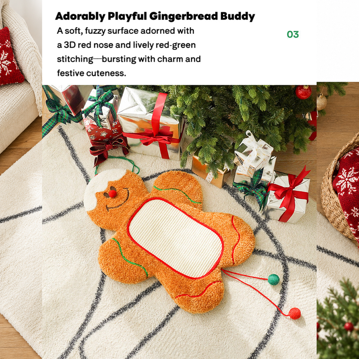ZEZE Gingerbread Man Cat Scratching Mat effective 1:1 original pixels preserved, structured layout revision v2, source image 4, no crop