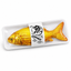 Golden koi catnip fish toy in a white tray on a white background [Gallery: Single-SKU White]