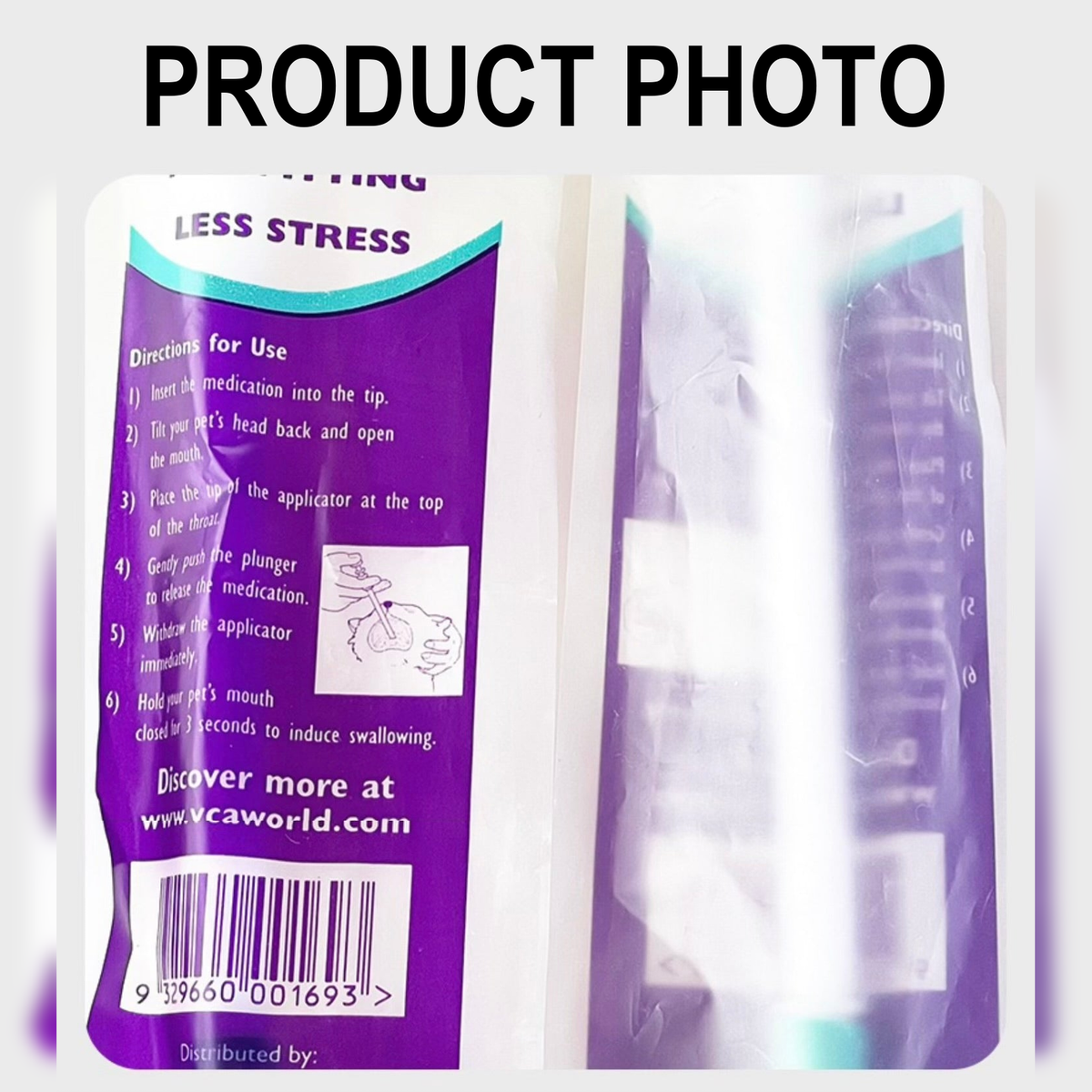 Pet medication dispenser package and product photo details - corrected 1:1