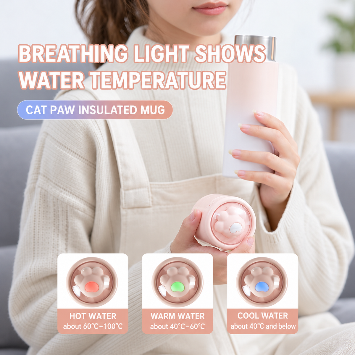 Cat paw insulated travel mug breathing light temperature display - module 04