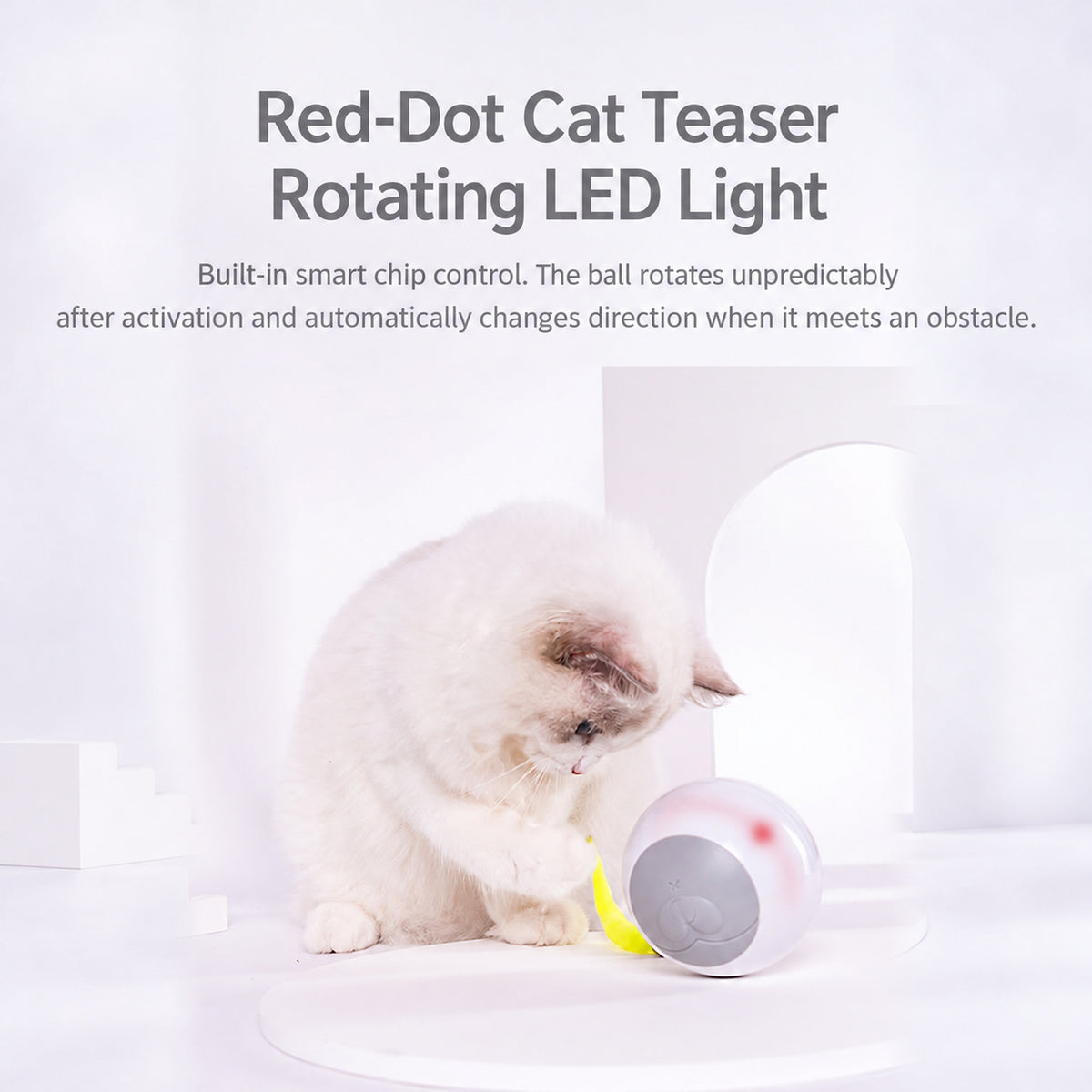 Cat chasing the Aiwo interactive rolling cat ball toy with LED light