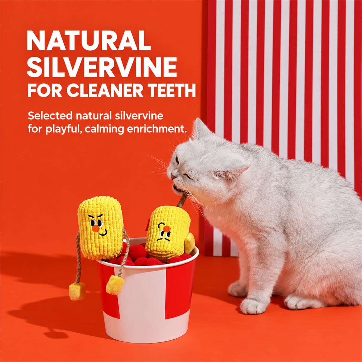 Silvervine cat toy detail showing a textured corn cob shape