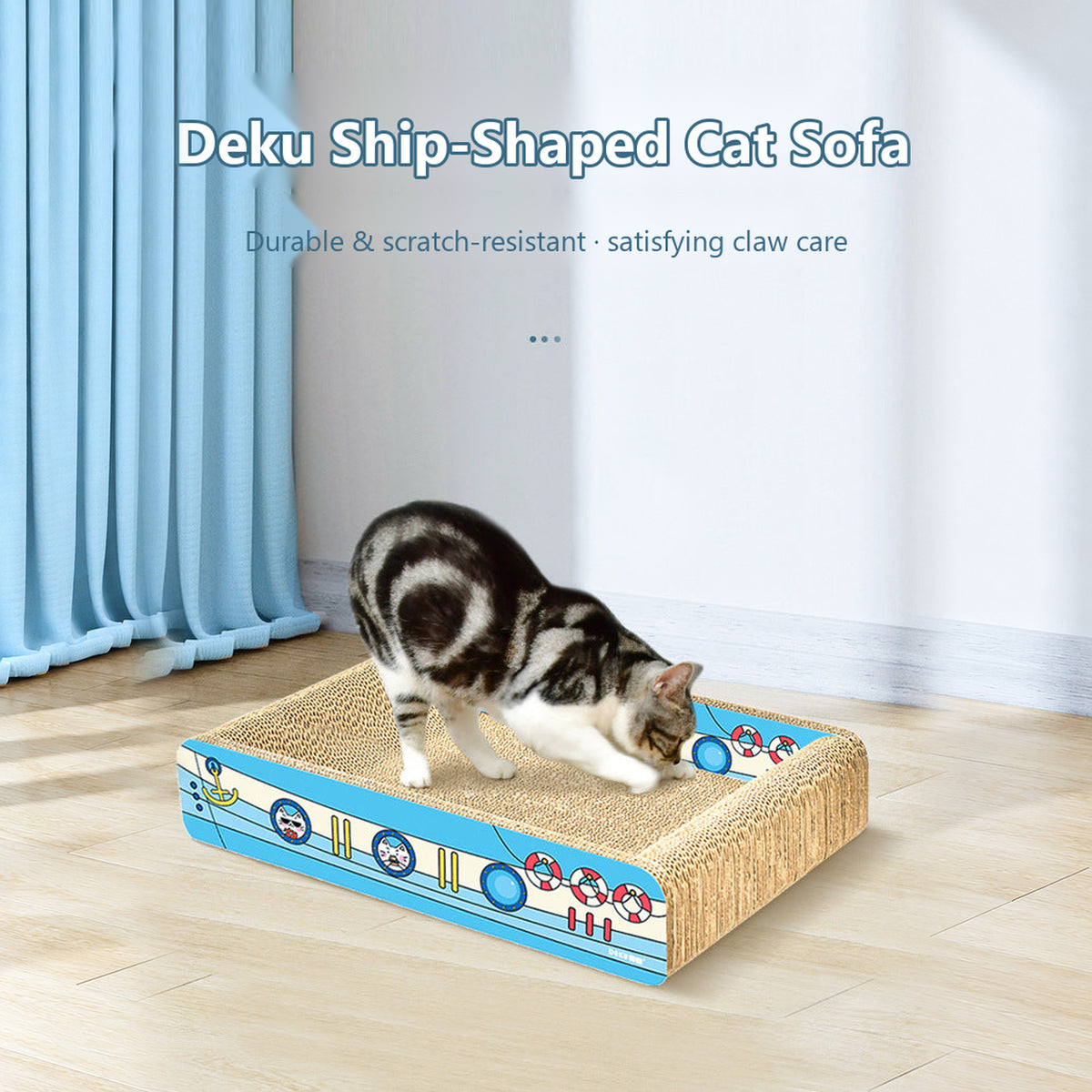 Cat using the Deku ship sofa cat bed with corrugated cardboard surface, English [Gallery: Shared]