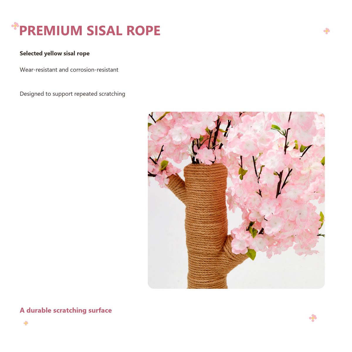 VETRESKA Sakura Cat Tree | Premium sisal rope | English square panel 05