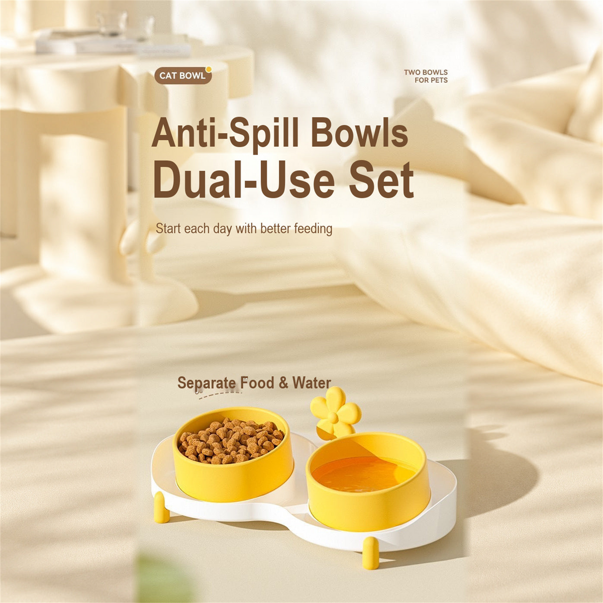 Anti-Spill Pet Bowls, Dual-Use Set