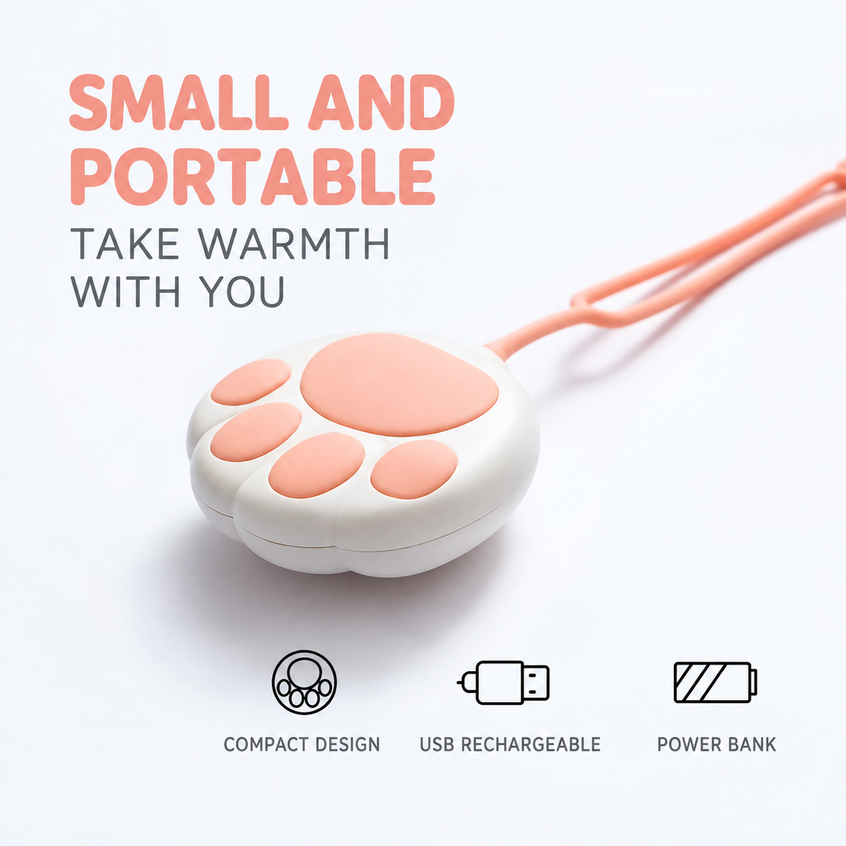 Cat paw rechargeable hand warmer compact design and USB charging - module 05