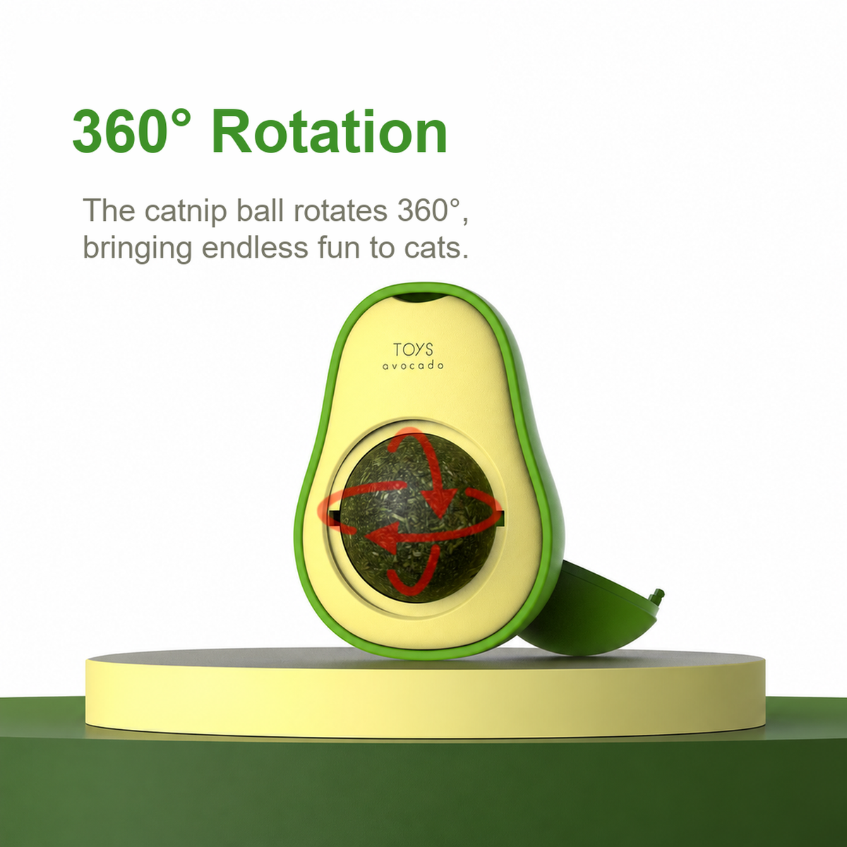 Avocado catnip ball toy with a 360-degree rotating catnip ball