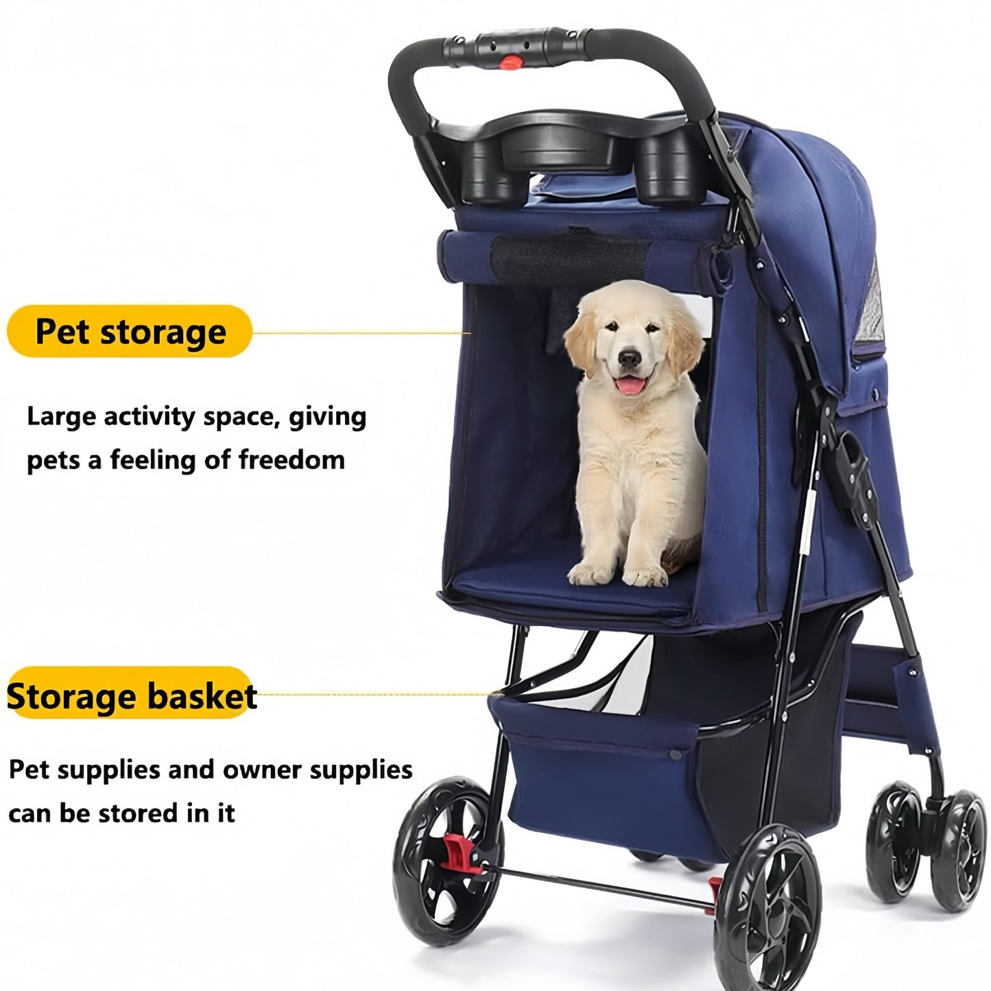 Pet Strollers Pet Jogging Sports Strolling Cart with Comfort Rubber Wheels Zipper-Less Entry 1-Hand Quick Fold for Small Med…