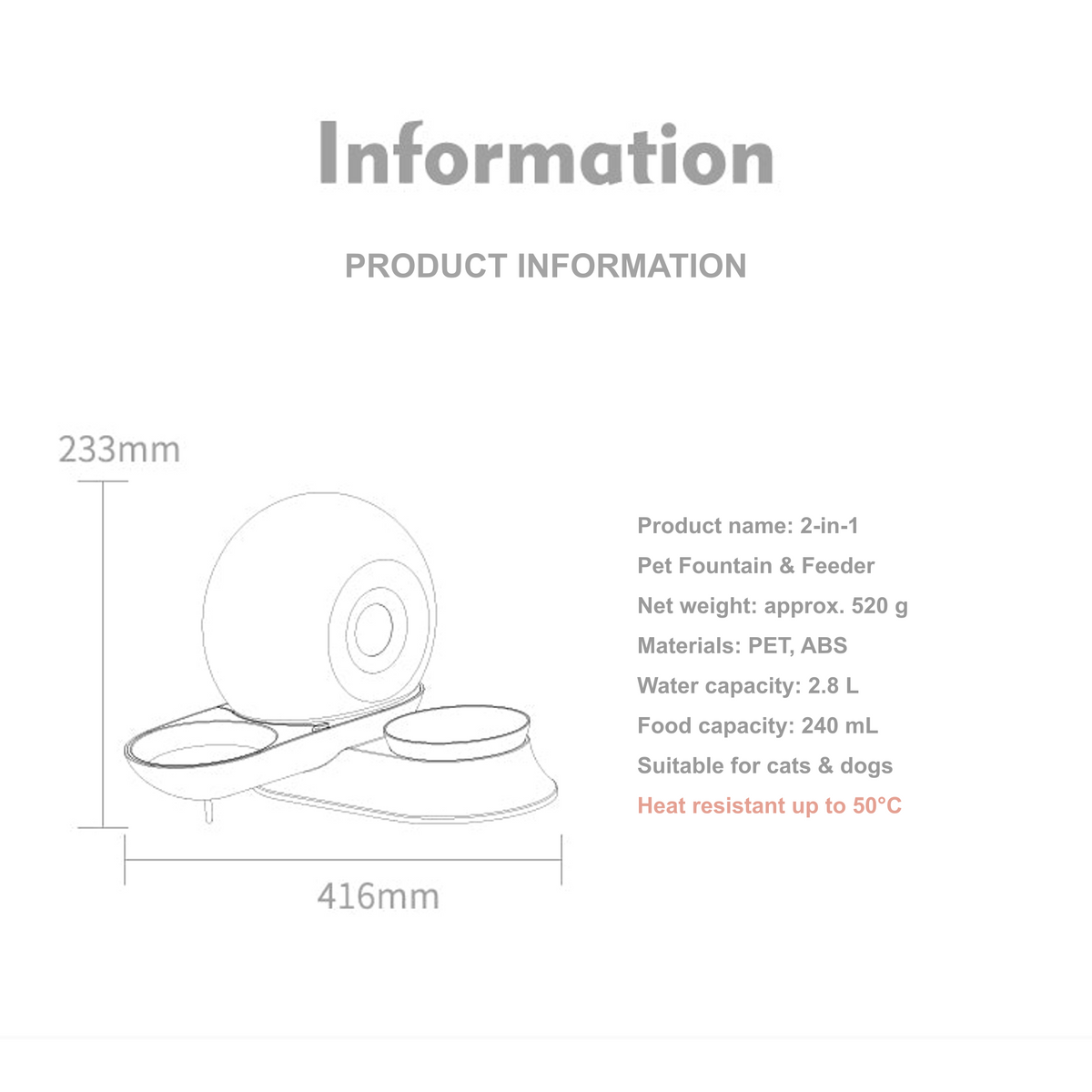 AIWO pet water fountain and feeder product information, dimensions and specifications in English [Information translation v4]