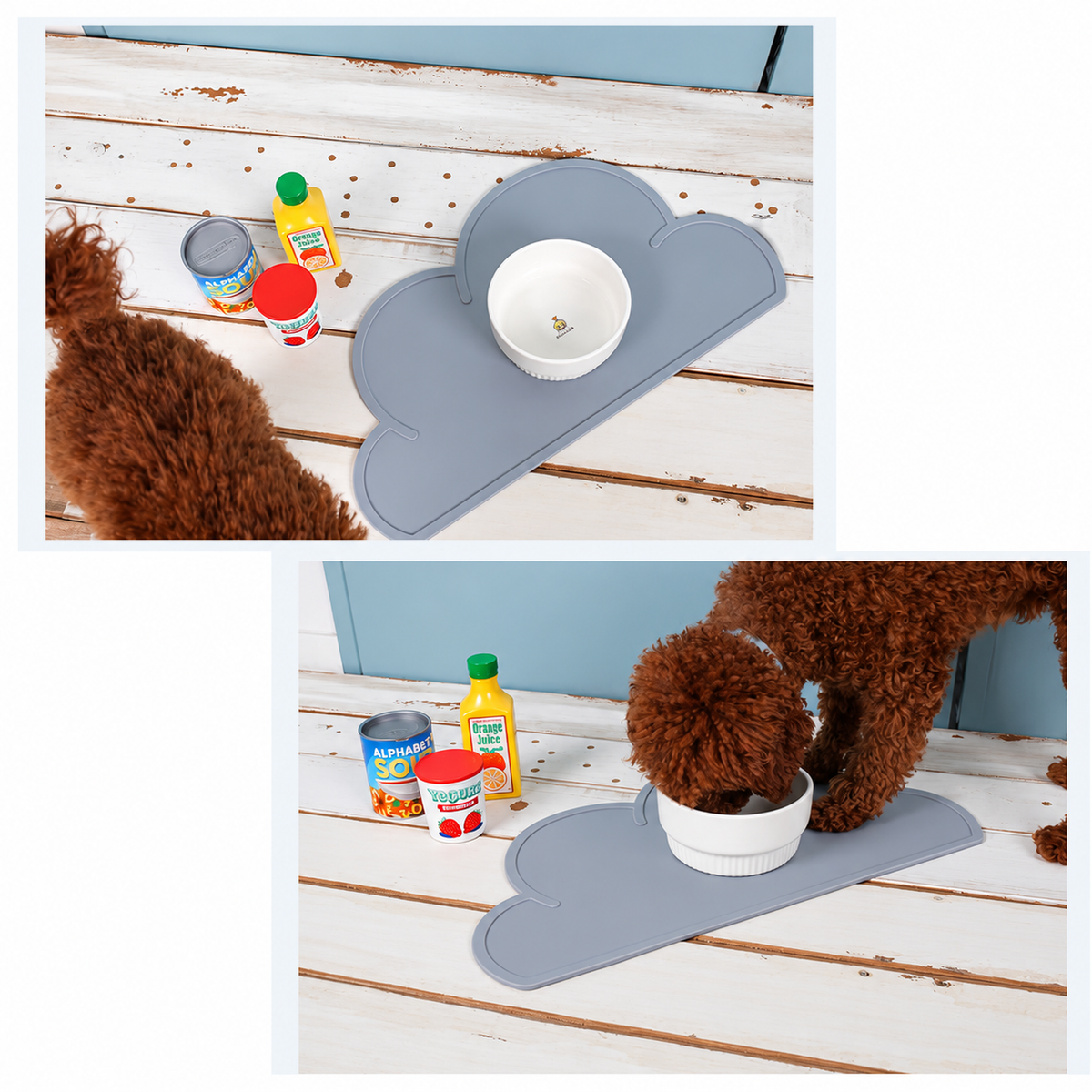 Revised dog feeding scene using a cloud silicone pet bowl mat