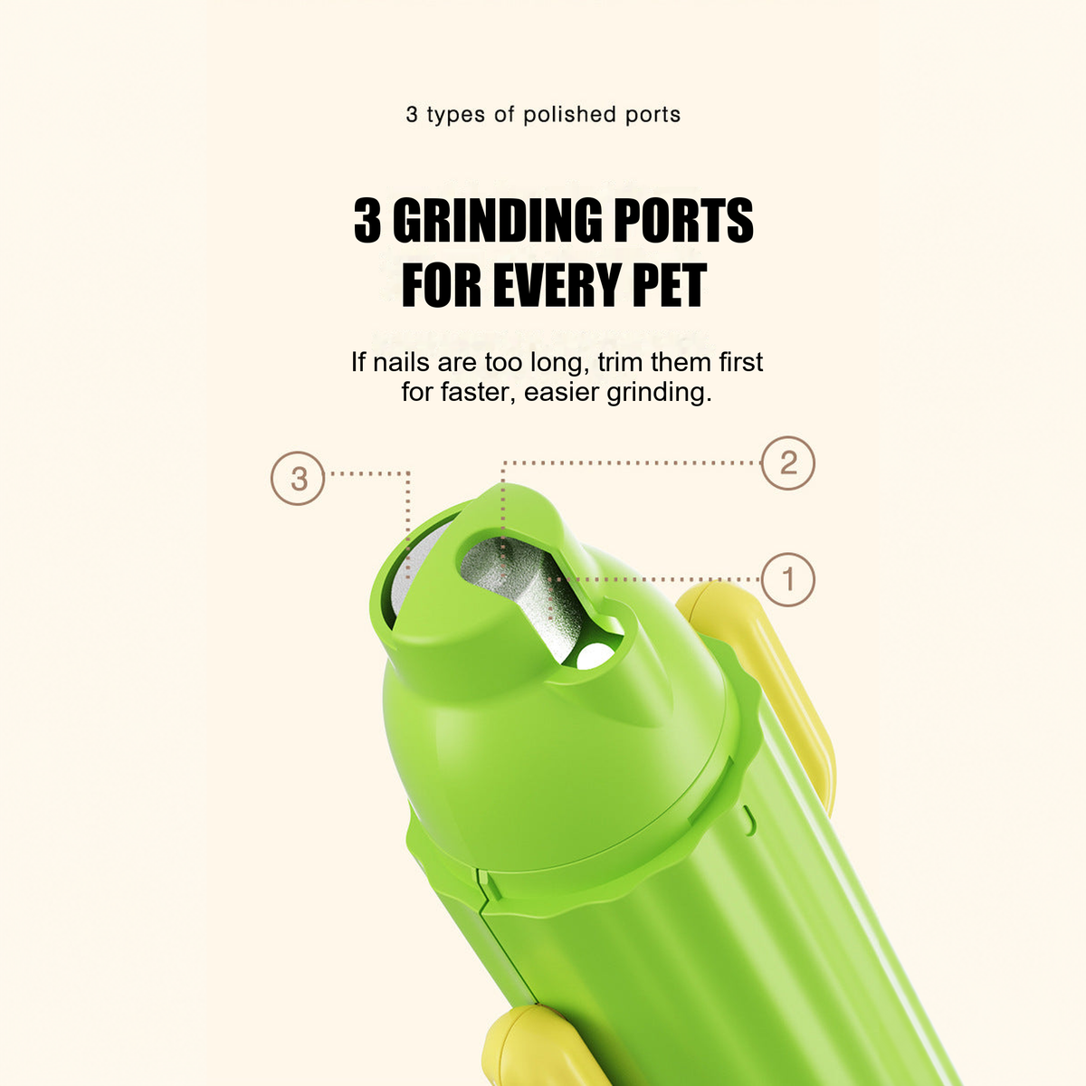 Cactus LED pet nail grinder with three grinding ports for pets