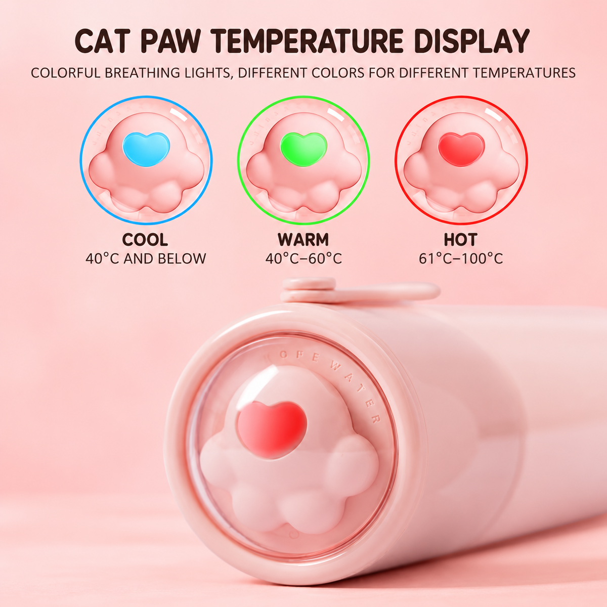 Cat paw insulated travel mug color temperature display - module 06