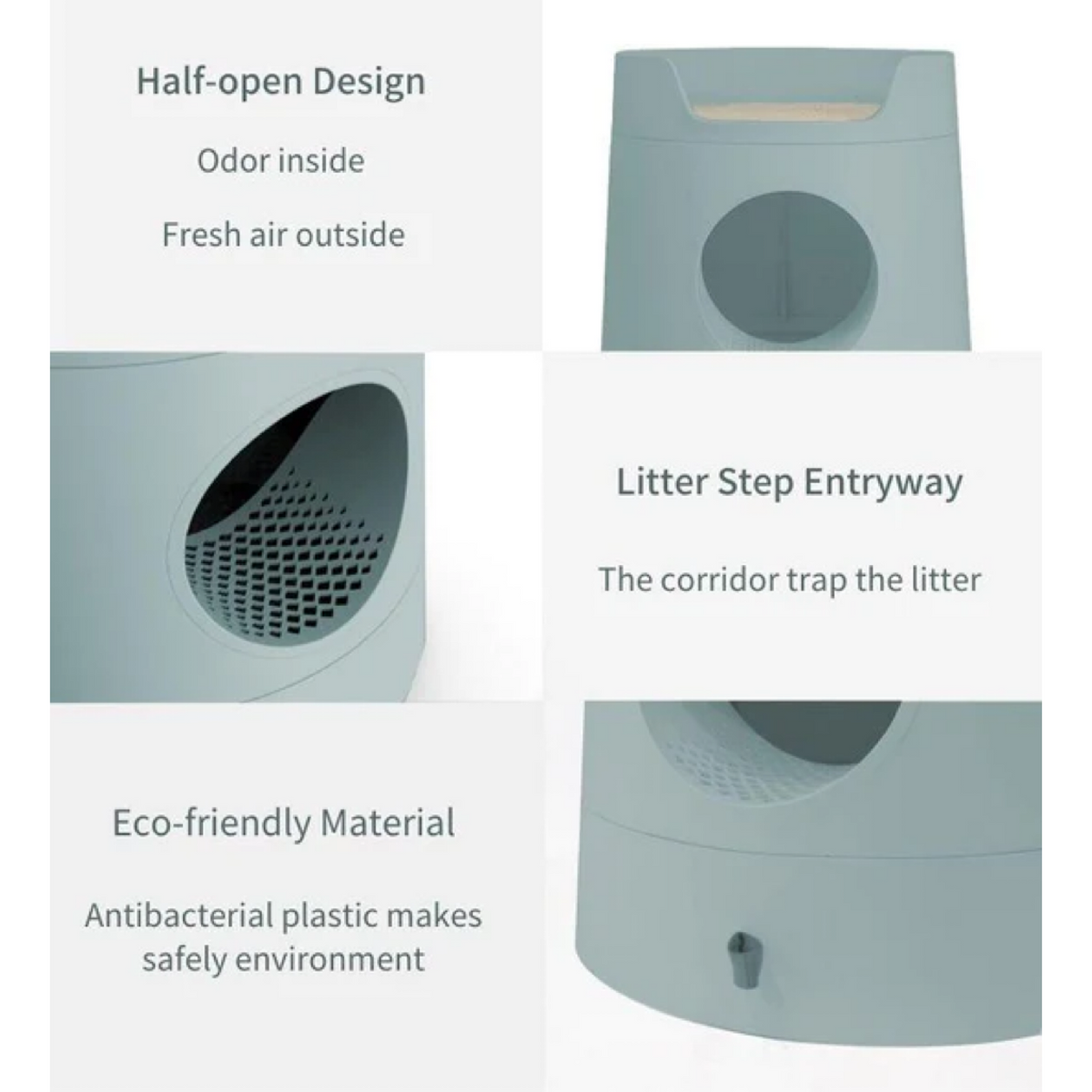 MAYITWILL Cat Castle Semi-Closed Litter Box - Morandi Green source media 7 [Gallery: Morandi Green]