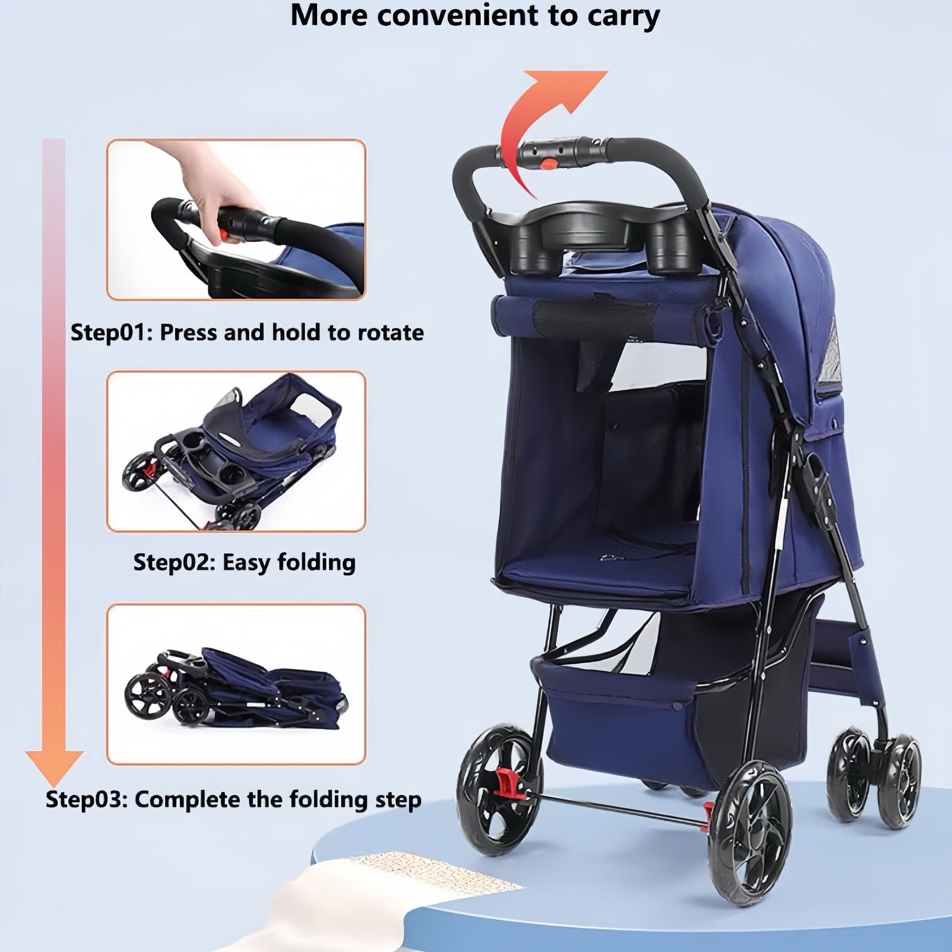 Pet Strollers Pet Jogging Sports Strolling Cart with Comfort Rubber Wheels Zipper-Less Entry 1-Hand Quick Fold for Small Med…