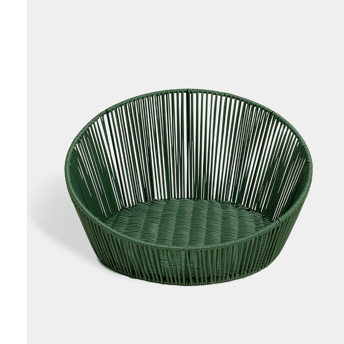 VETRESKA watermelon rattan pet bed with cushion, elevated view, corrected effective square composition [Comparison: corrected after original 7, 2026-09-10]