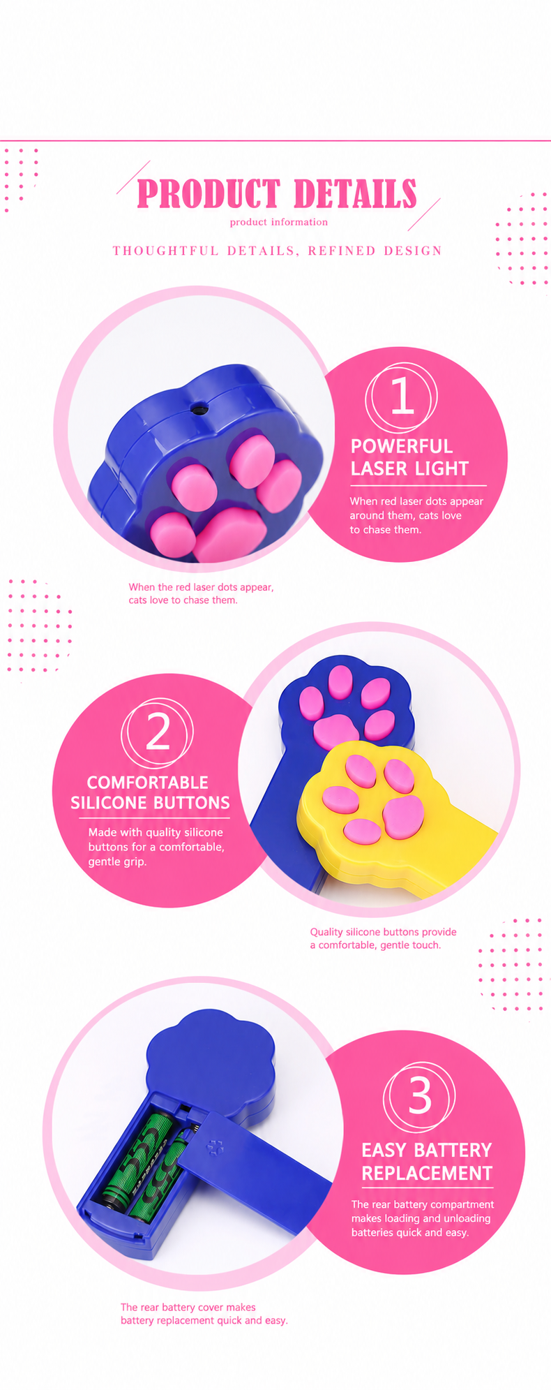 Paw-shaped cat laser toy feature details and battery replacement [Latest English correction for original 07]