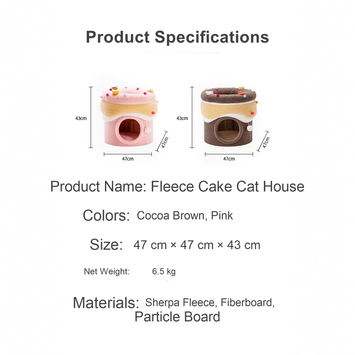 Merry Pet fleece cake cat house bed product dimensions and material details