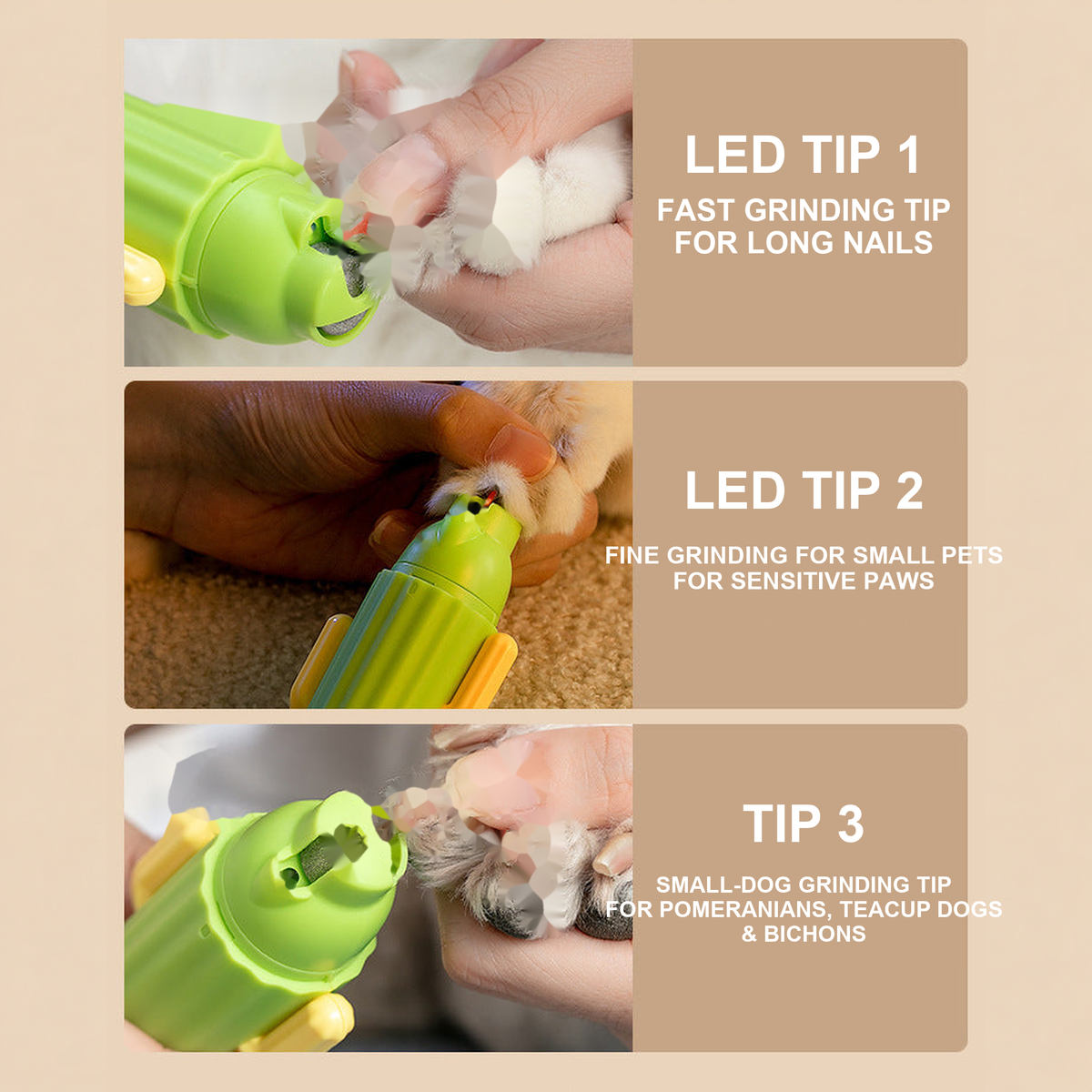 Cactus LED pet nail grinder tips for long nails and small pets