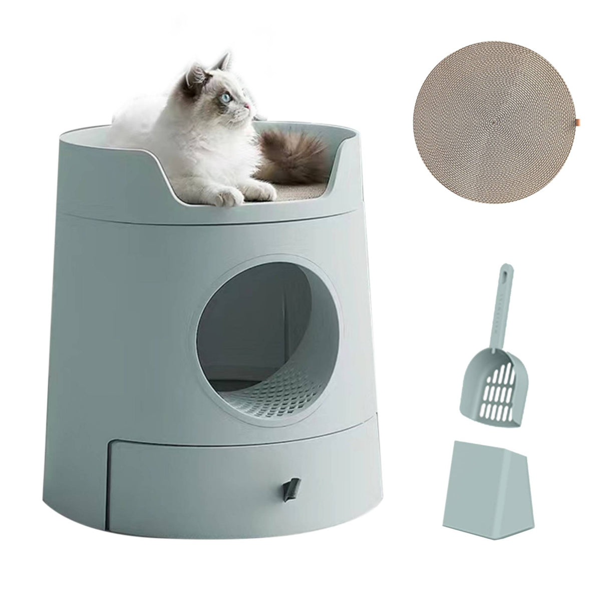 MAYITWILL Cat Castle Semi-Closed Litter Box - Morandi Green source media 8 [Gallery: Morandi Green]