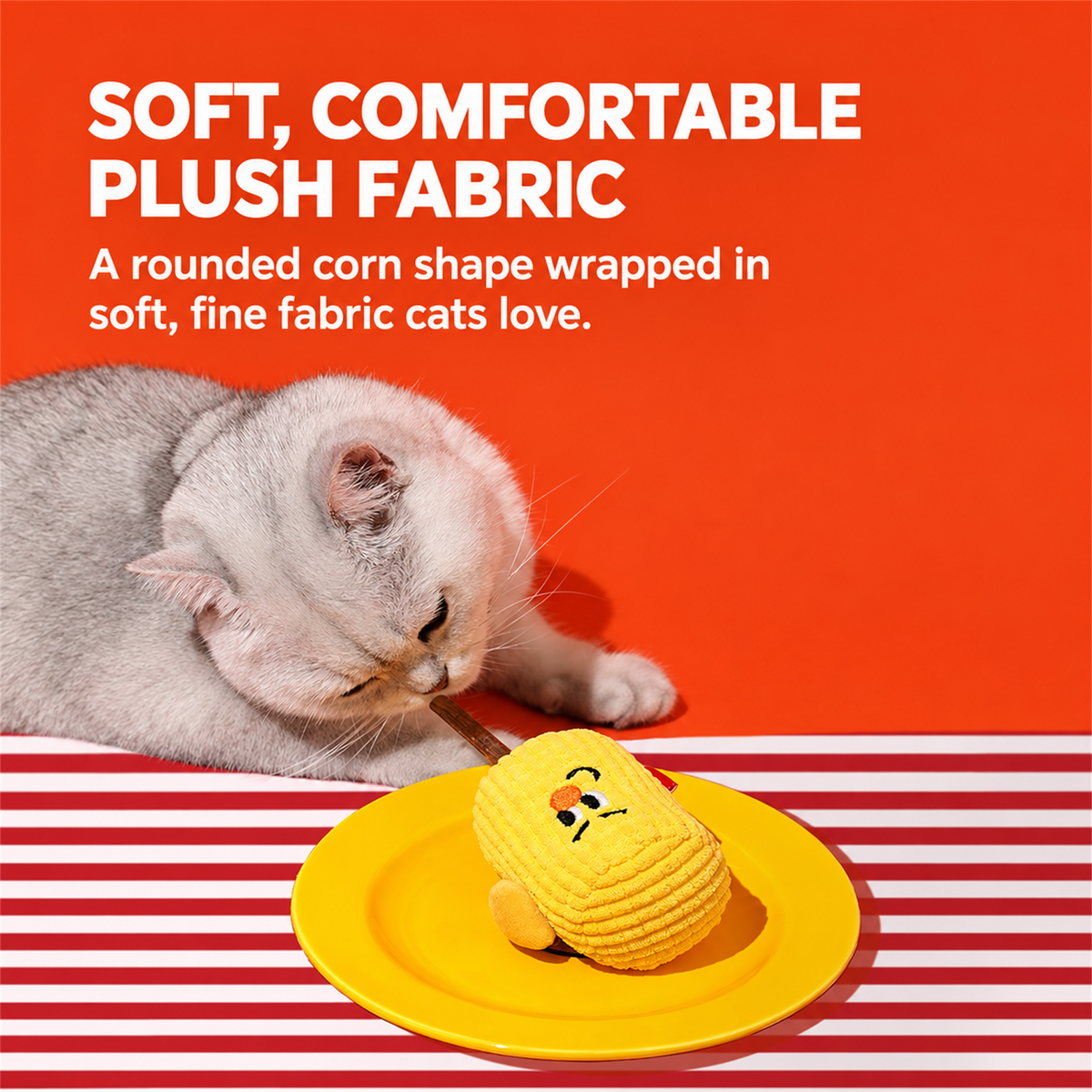 Soft plush silvervine corn cob cat toy with cotton filling