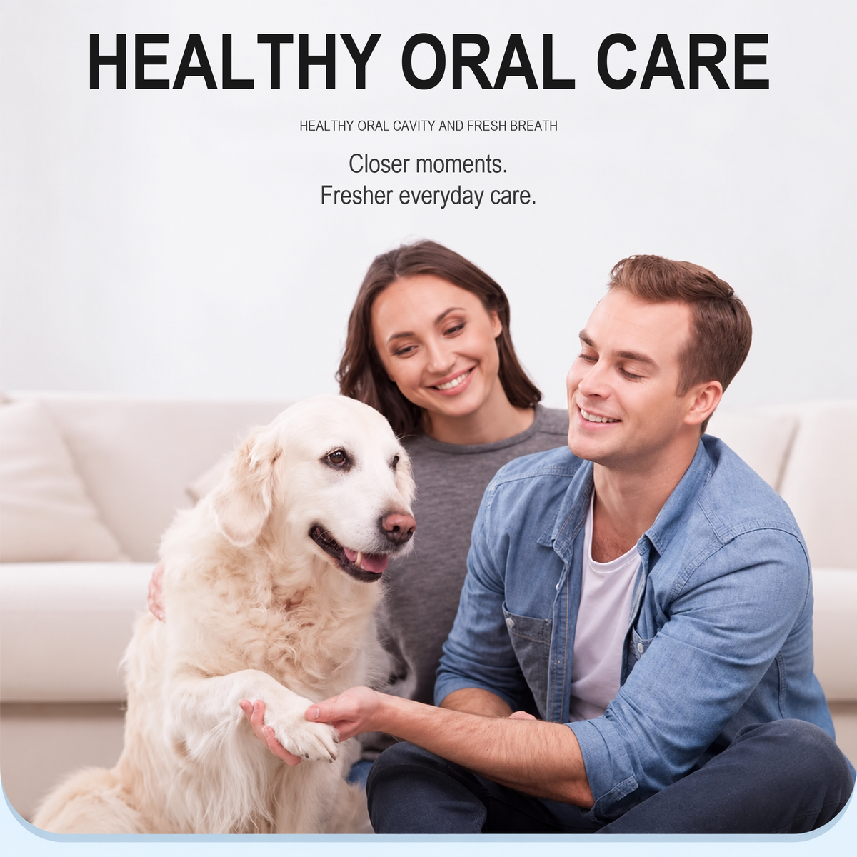 Pet dental gel oral-care lifestyle scene with a dog